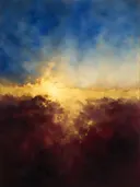 Horizon in diep royal blauw, kleurvelden schilderij, horizon