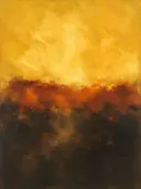 Horizon in diep saffraan en roest, kleurvelden schilderij, horizon