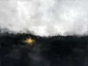 Kleurvelden schilderij, horizon in ravenzwart en parelmoer