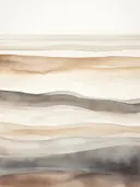 Abstract landschap met golvende horizontale banden in okerkleur en donkergrijs.