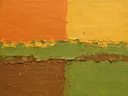 Kwastslag schilderij, horizon in Seventies Oker