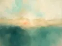 Nevel schilderij, horizon in Turkoois en Zand