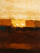 Paletmes abstract schilderij, horizon in amberglans