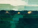 Paletmes abstract schilderij, horizon in diepgroen