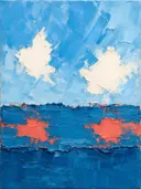 Paletmes abstract schilderij, horizon in hemelsblauw