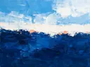 Paletmes abstract schilderij, horizon in hemelsblauw
