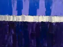 Paletmes abstract schilderij, horizon in kobalt en violet