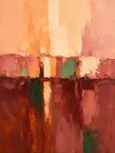Paletmes abstract schilderij, horizon in perzik en abrikoos