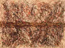 Horizon Spetter in diep vuurrood, action painting schilderij, horizon (drip)