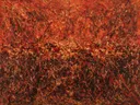 Horizon Spetter in donker vuurrood, action painting schilderij, horizon (drip)