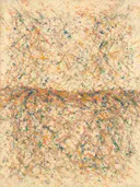Horizon Spetter in fel koraal, action painting schilderij, horizon (drip)