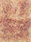 Action painting schilderij, horizon (drip) in fel magenta