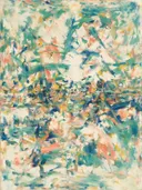 Action painting schilderij, horizon (sweep) in fel jade