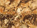 Action painting schilderij, horizon (sweep) in kaneel en karamel