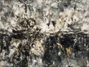 Action painting schilderij, horizon (sweep) in ravenzwart en parelmoer
