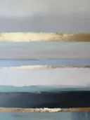 Minimalistisch schilderij met horizontale banen in grijs en goud