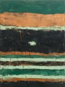 Kwastslag schilderij, horizontale lagen in Koper en Patina