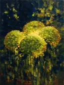 Hortensia aan de bosrand in limoen, schilderij van hortensia aan de bosrand