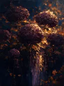 Hortensia aan de oever in aubergine, schilderij van hortensia aan de oever