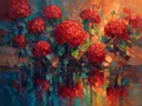 Hortensia aan de oever in karmozijn, schilderij van hortensia aan de oever