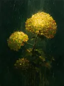 Hortensia in citroen, schilderij van hortensia op de helling