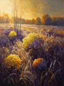 Hortensia in de weide in zwavelviolet, schilderij van hortensia