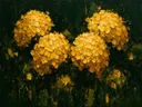 Hortensia in groepjes in goudoker, schilderij van hortensia