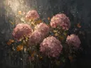 Hortensia in groepjes in oudroze, schilderij van hortensia