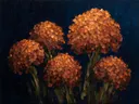 Hortensia in groepjes in terracotta, schilderij van hortensia aan de bosrand