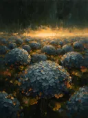 Hortensia in het landschap in leisteen, schilderij van hortensia