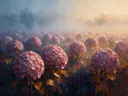 Hortensia in het landschap in oudroze, schilderij van hortensia