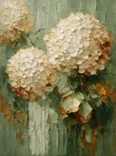 Hortensia in ivoor, schilderij van hortensia tegen de lucht