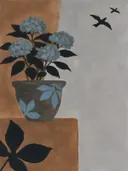 Hortensia in kaneel en duifgrijs, schilderij van hortensia