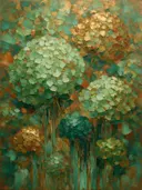 Hortensia in mint, schilderij van hortensia tegen de lucht