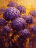 Hortensia in paarsoranje, schilderij van hortensia van dichtbij