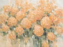 Hortensia in perzik, schilderij van hortensia tegen de lucht
