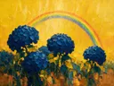 Hortensia onder de hemel in blauwgeel, schilderij van hortensia onder de hemel