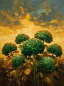 Hortensia onder de hemel in bosgroen, schilderij van hortensia onder de hemel