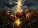 Hortensia onder een storm in bordeaux, schilderij van hortensia onder een storm