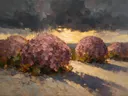 Hortensia onder een storm in oudroze, schilderij van hortensia