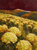 Hortensia op de helling in citroen, schilderij van hortensia op de helling