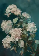 Schilderij van hortensia's op donkere achtergrond