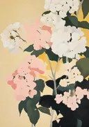 Schilderij van hortensia op een gele achtergrond
