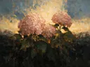 Hortensia tegen de lucht in groenroze, schilderij van hortensia tegen de lucht
