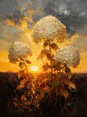 Hortensia tegen de lucht in ivoor, schilderij van hortensia tegen de lucht