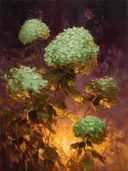 Hortensia tegen de lucht in mint, schilderij van hortensia tegen de lucht