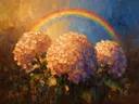 Hortensia tegen de lucht in perzik, schilderij van hortensia tegen de lucht