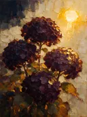 Hortensia van dichtbij in aubergine, schilderij van hortensia aan de oever