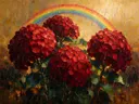 Hortensia van dichtbij in karmozijn, schilderij van hortensia aan de oever
