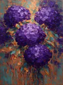 Hortensia van dichtbij in paarsoranje, schilderij van hortensia van dichtbij